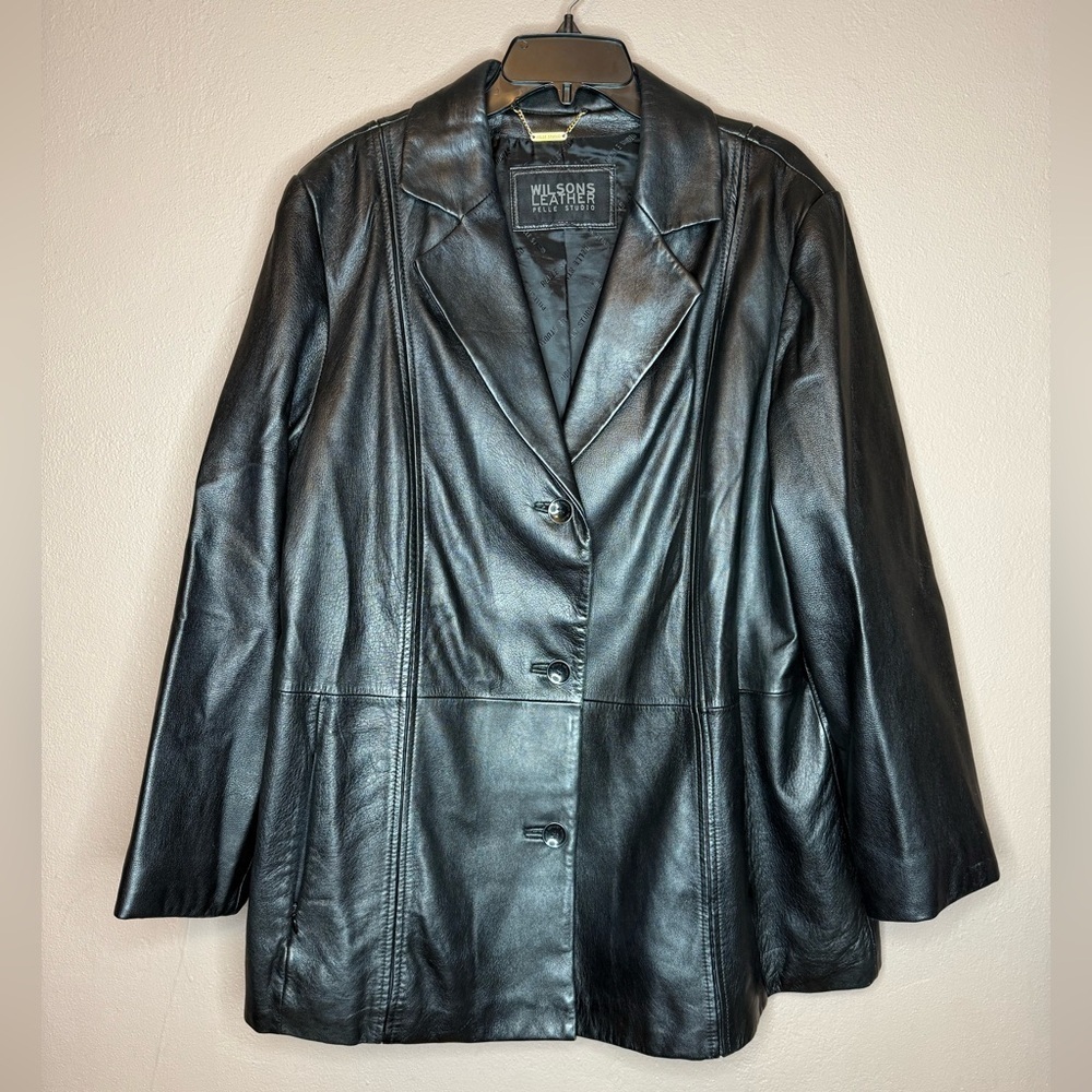 Wilsons Leather Vintage 90s Women's Black Button Front Classic Jacket XXL/1X